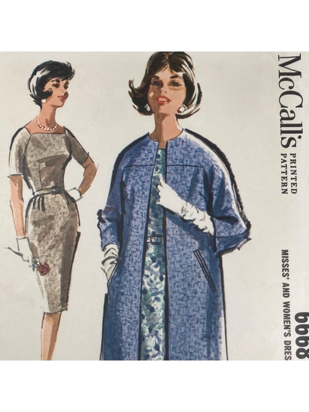 60s McCalls 6668 Short Sleeve Sheath Dress Topper Coat Sewing Pattern Size 14 CC